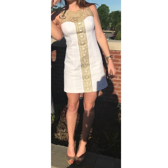 Lilly Pulitzer White & Gold Shift Dress size 4 - Picture 4 of 4